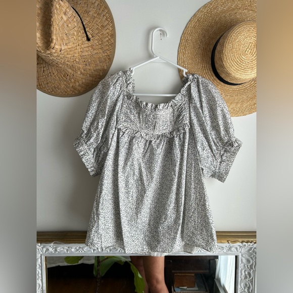 Doen Farley top in Blue Floral short sleeve button down blouse shirt sz XL - Picture 5 of 10